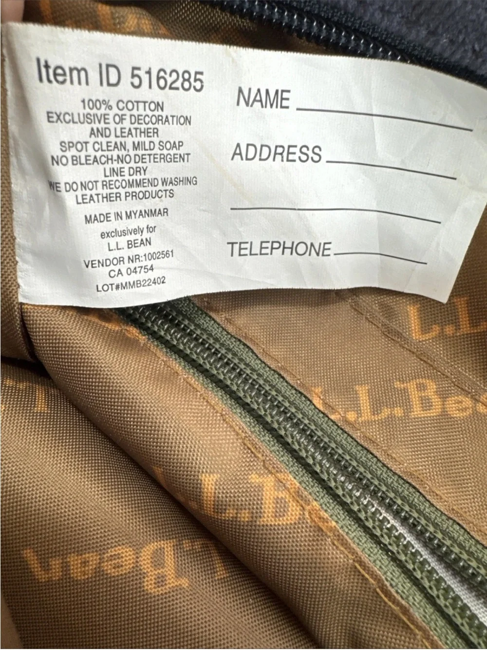LL Bean Canvas and Leather Crossbody Bag - Navy and Brown